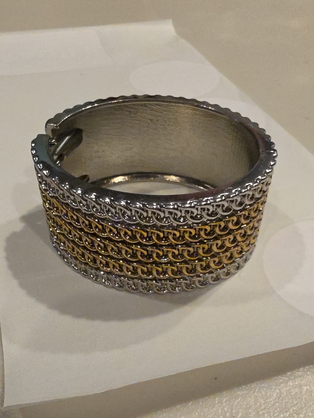 Two-Tone Silver and Gold Chain Cuff Bracelet - Women's Jewelry